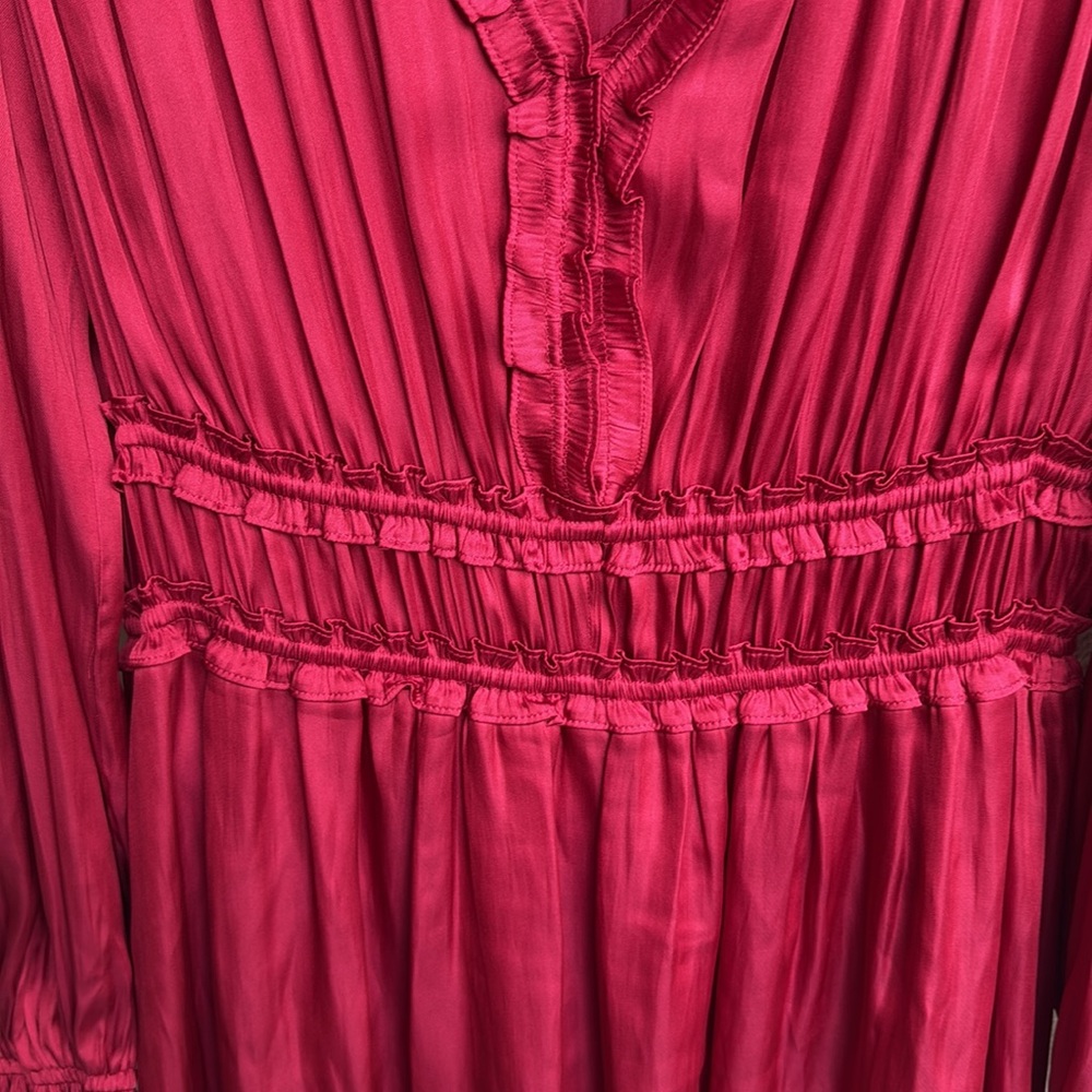 NWT The Kooples Red Ruched Long-sleeved Mini Dress w/ Elastic Waist - US 8 - Picture 7 of 11